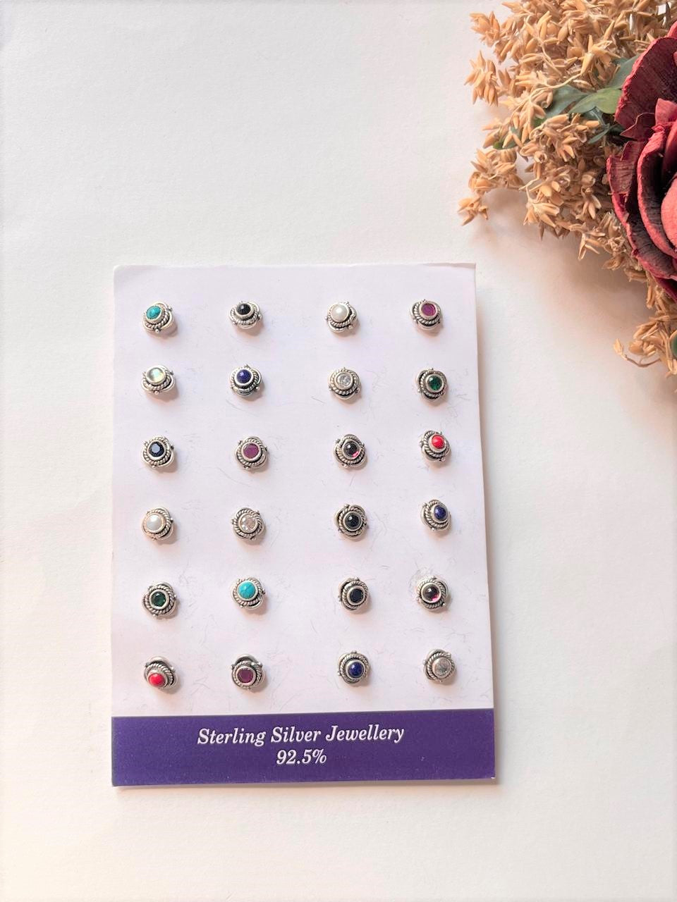 Sterling Silver Floral Tribal Nose Pin with Screw Back