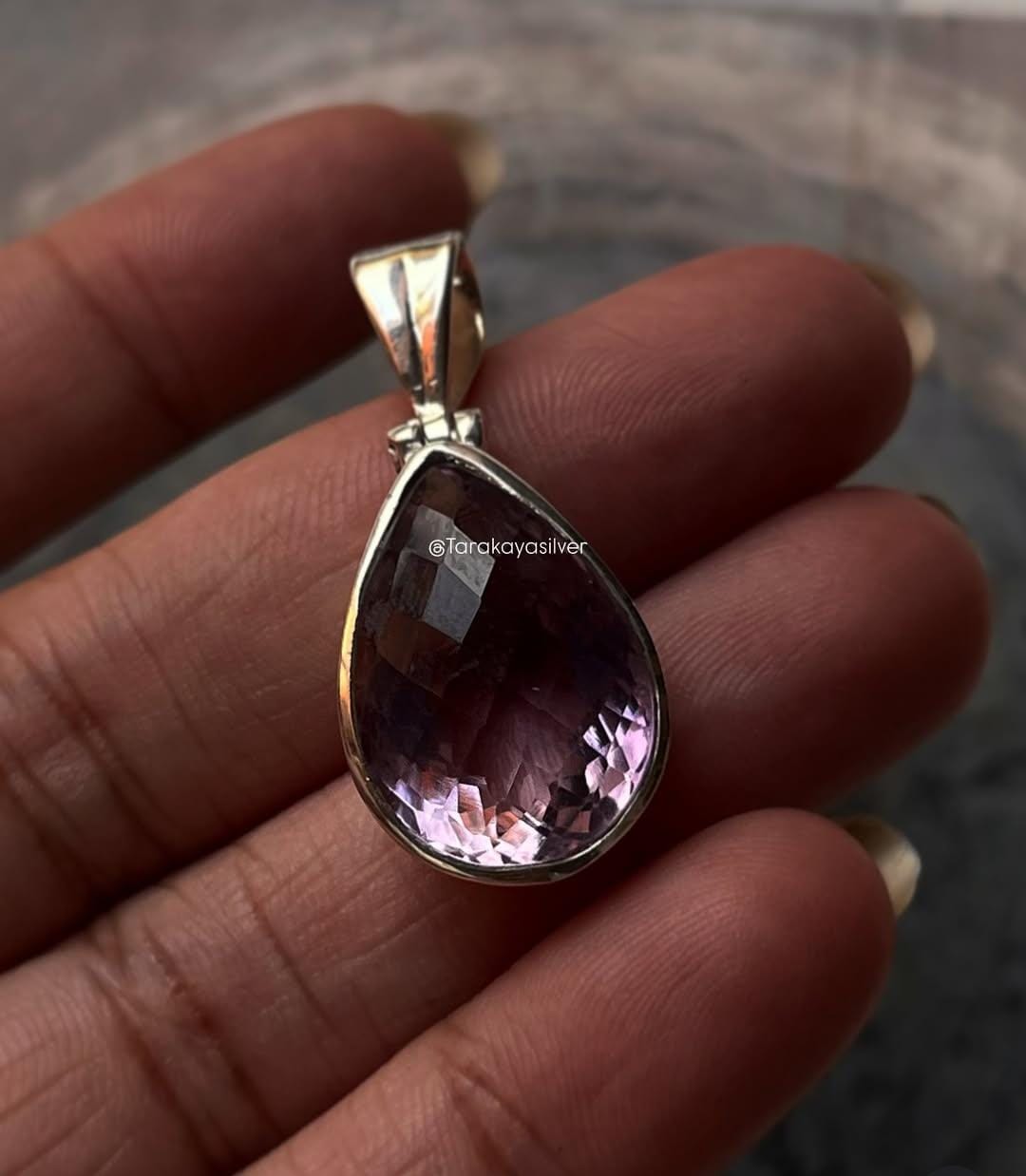 Amethyst Pear Cut Silver Pendant Handmade Jewelry