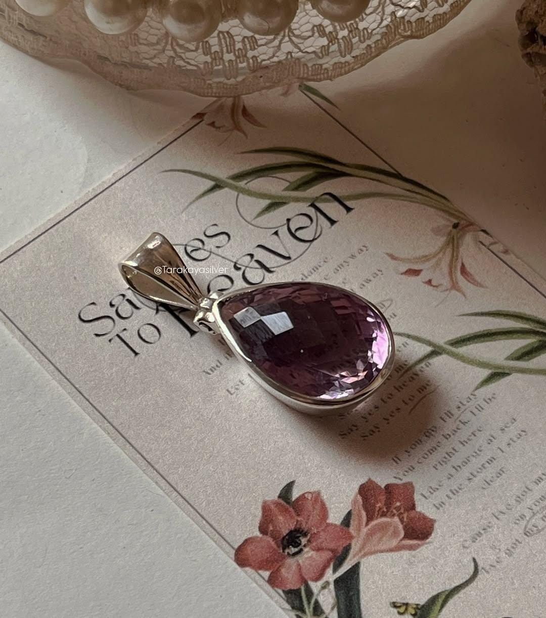 Handcrafted Amethyst Pear Pendant in 925 Silver