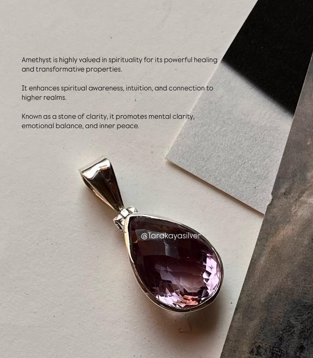 Unique Amethyst Pear Pendant in 925 Silver