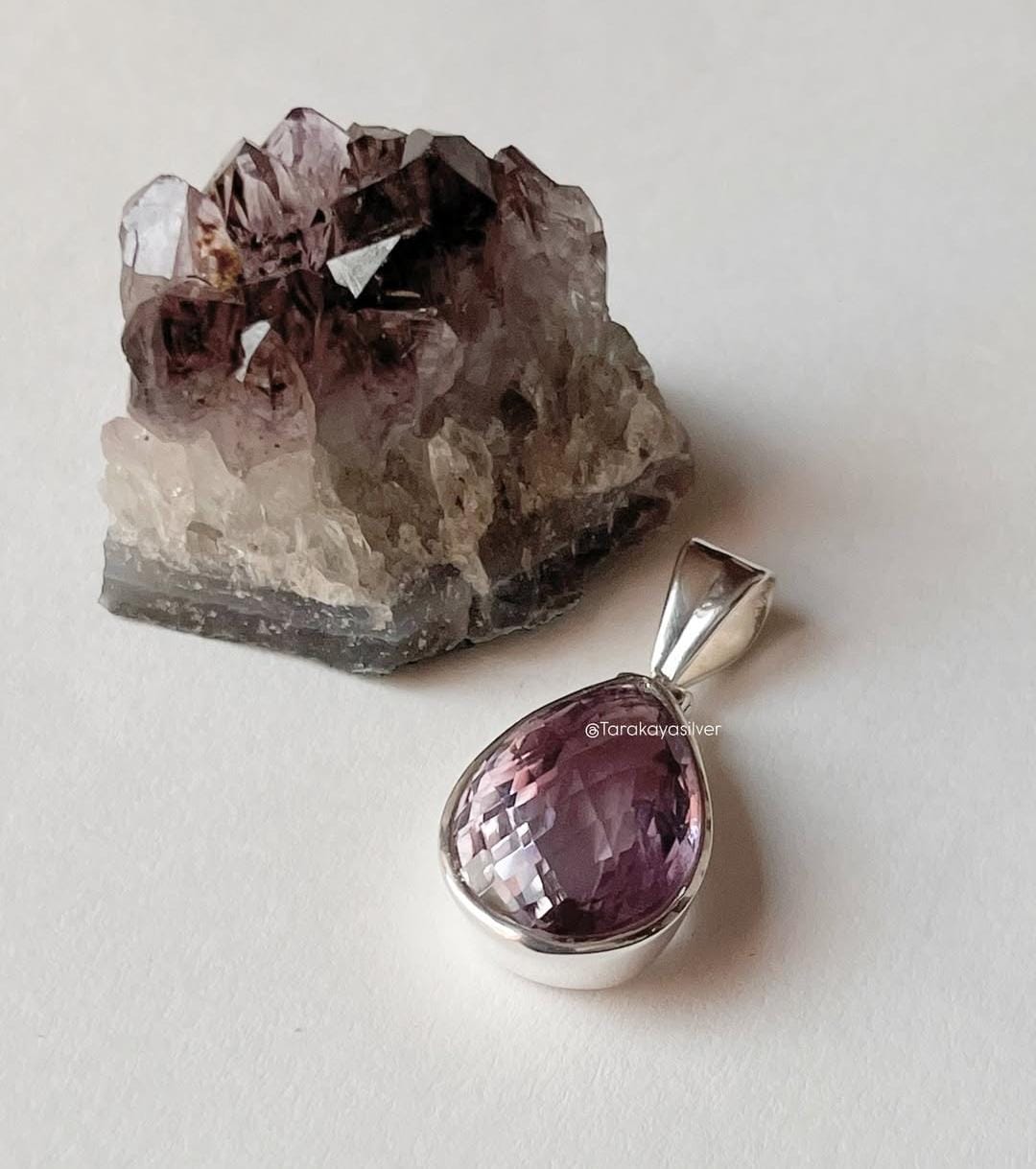 Amethyst Big Pear Handcrafted 925 Silver Pendant