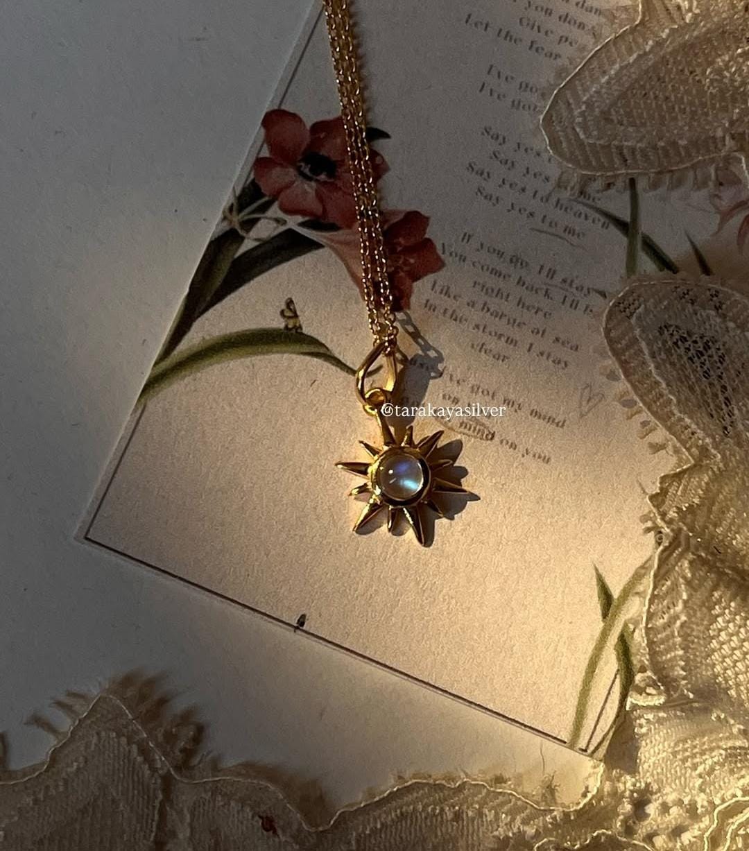 Gold Vermeil Sunshine Moonstone Tiny 925 Sterling Silver Necklace