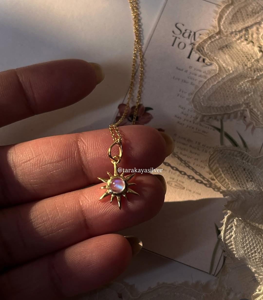 Gold Vermeil Sunshine Moonstone Tiny 925 Sterling Silver Necklace