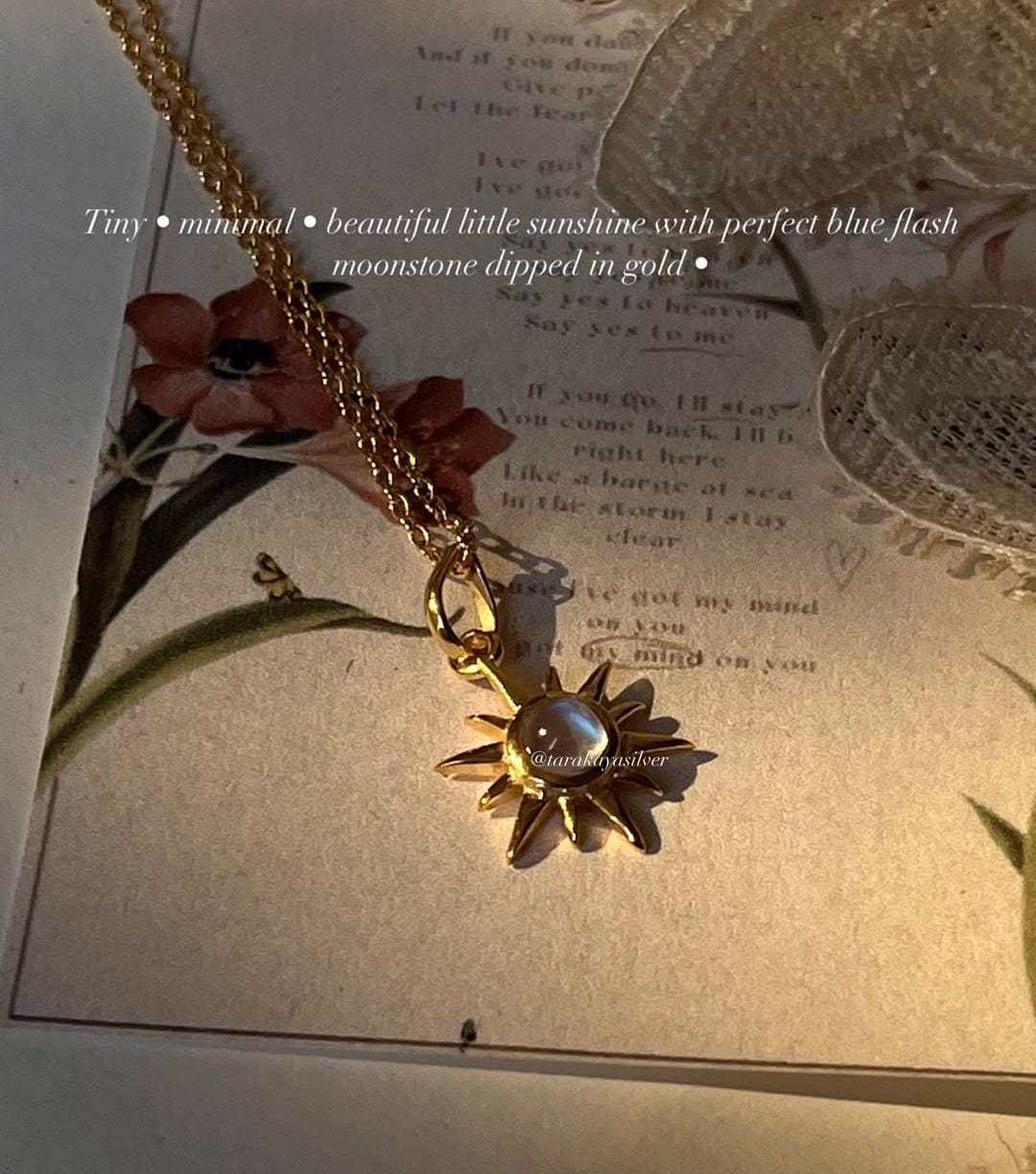 Gold Vermeil Sunshine Moonstone Tiny 925 Sterling Silver Necklace