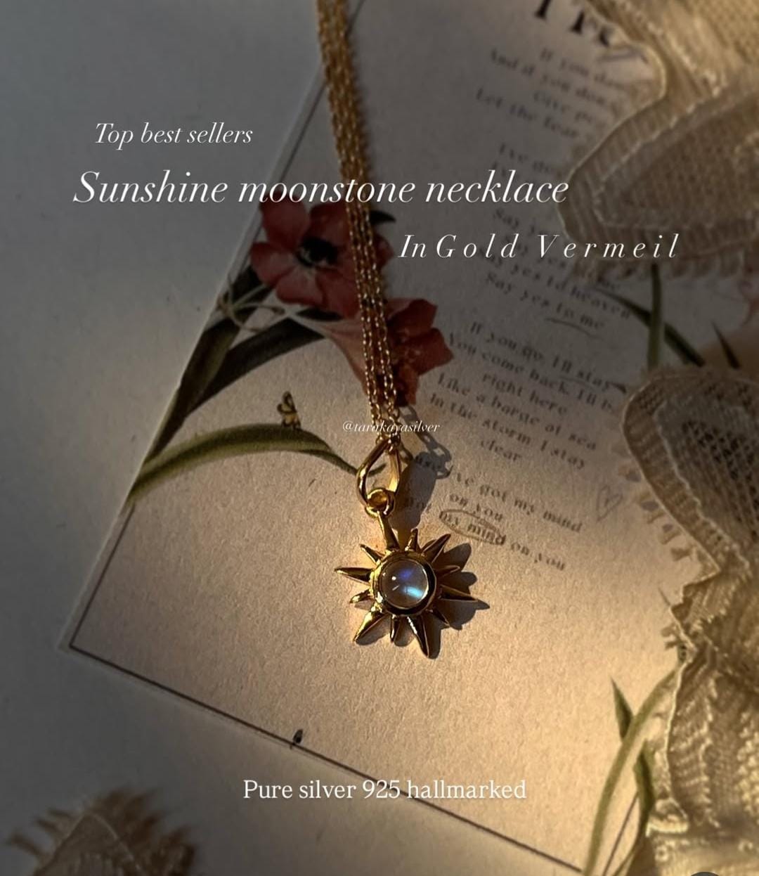 Gold Vermeil Sunshine Moonstone Tiny 925 Sterling Silver Necklace