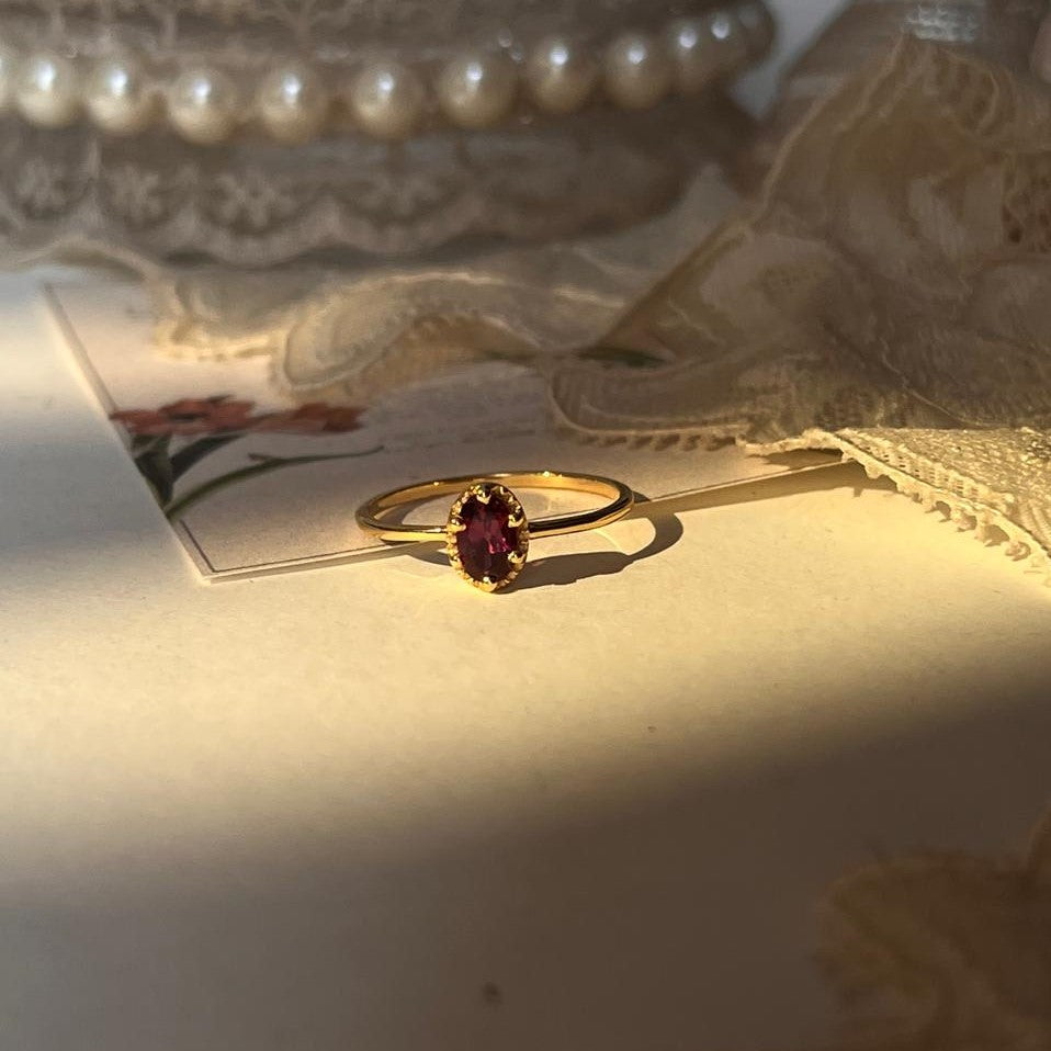 Gold Vermeil Rhodolite Garnet Vintage Solitaire 925 Sterling Silver Ring
