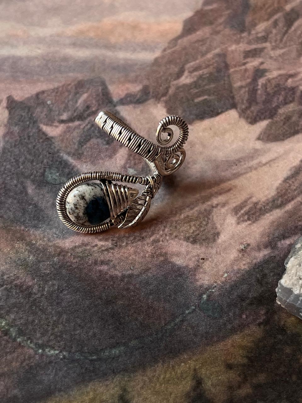 K2 Jasper Handcrafted Wire Wrap 925 Sterling Silver Adjustable Ring