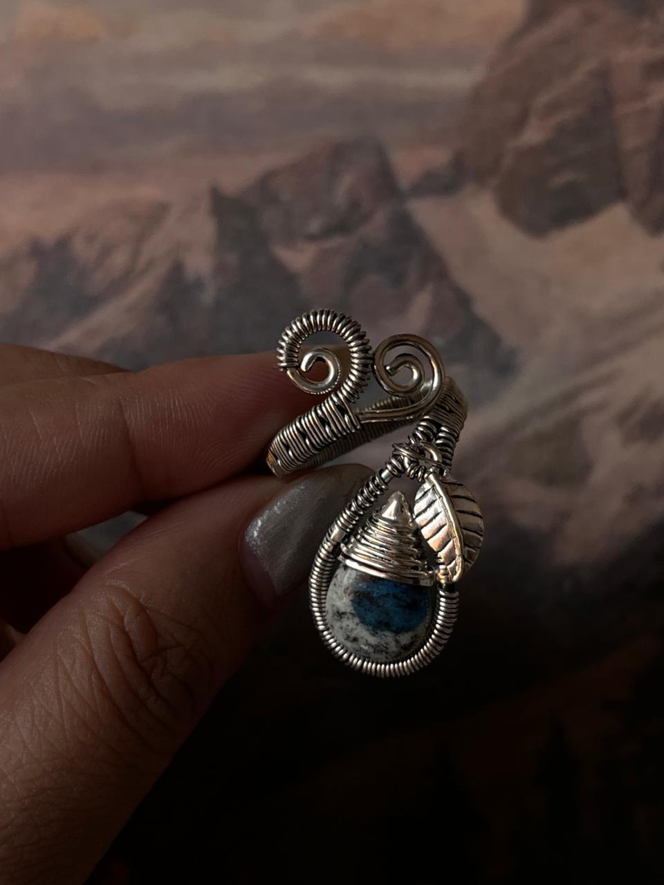 K2 Jasper Handcrafted Wire Wrap 925 Sterling Silver Adjustable Ring