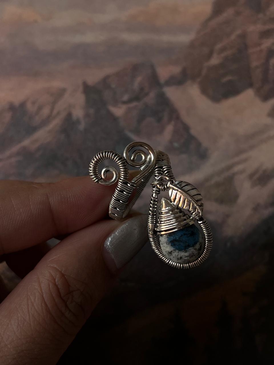 K2 Jasper Handcrafted Wire Wrap 925 Sterling Silver Adjustable Ring