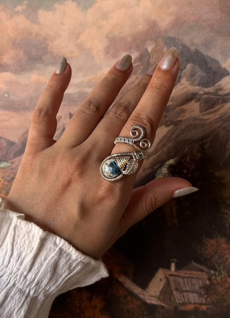 K2 Jasper Handcrafted Wire Wrap 925 Sterling Silver Adjustable Ring