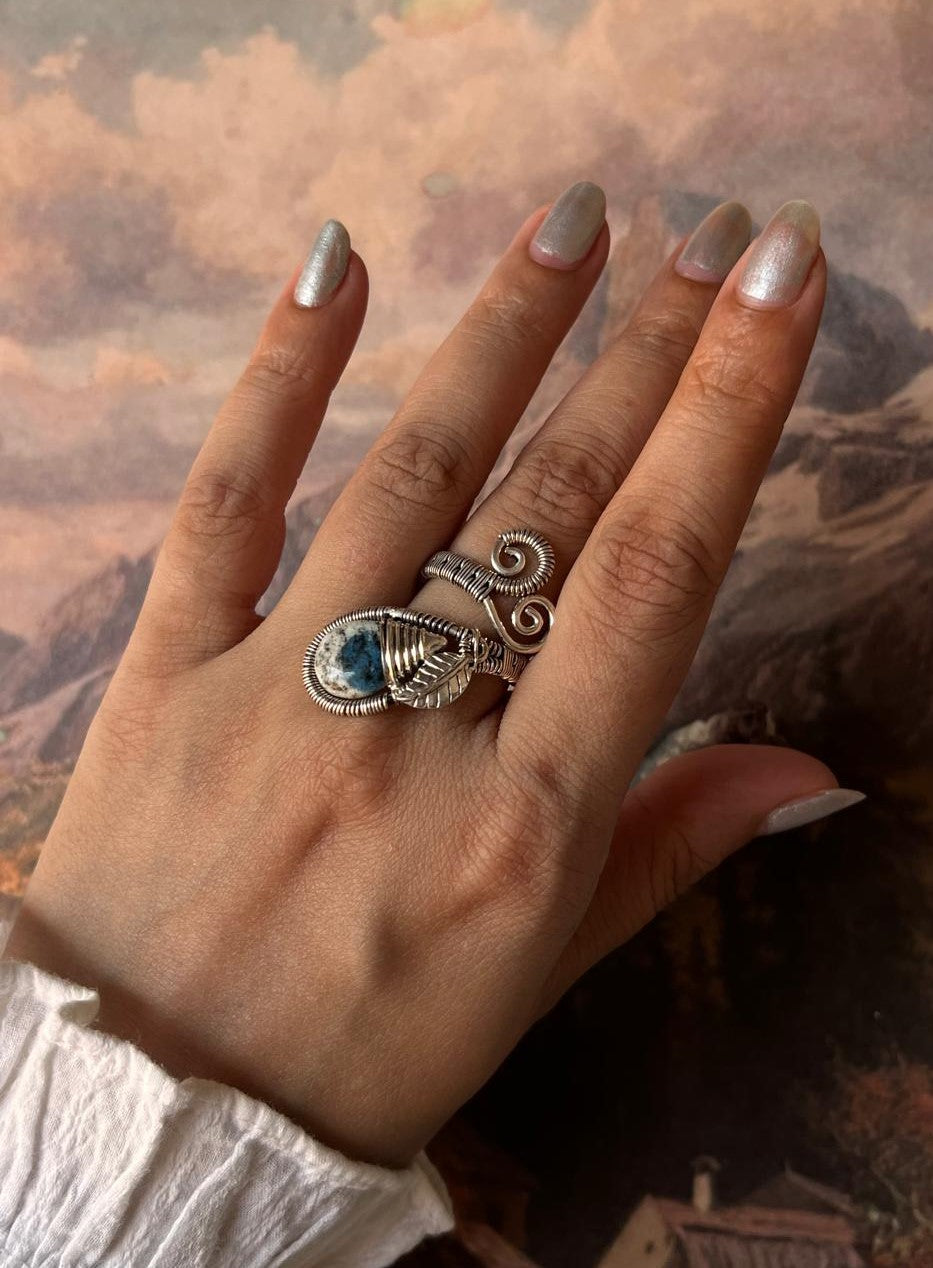 K2 Jasper Handcrafted Wire Wrap 925 Sterling Silver Adjustable Ring