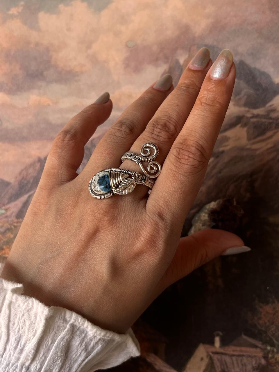 K2 Jasper Handcrafted Wire Wrap 925 Sterling Silver Adjustable Ring