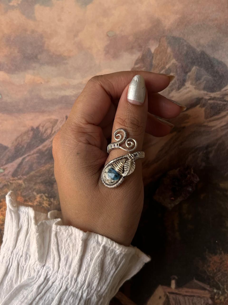 K2 Jasper Handcrafted Wire Wrap 925 Sterling Silver Adjustable Ring