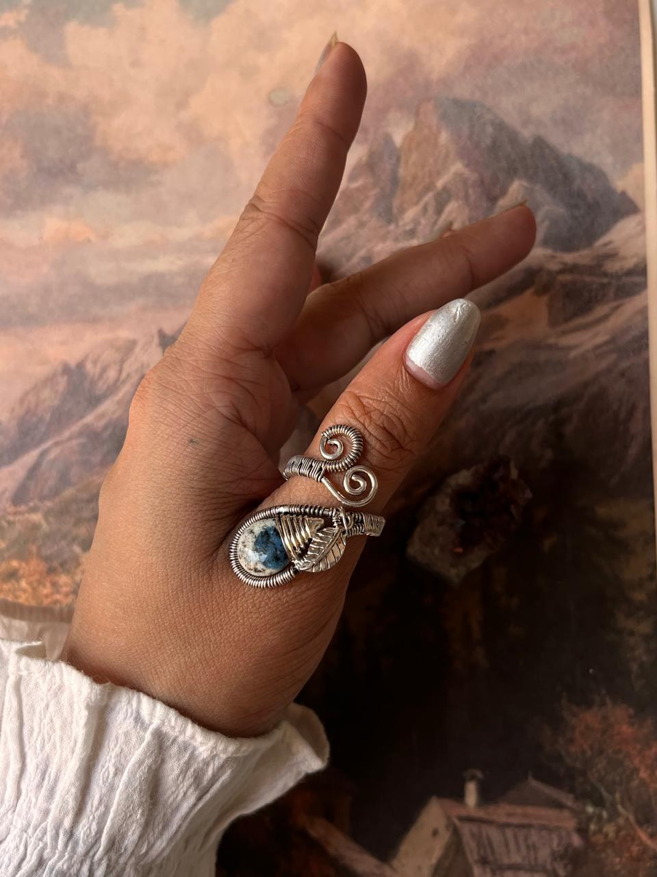 K2 Jasper Handcrafted Wire Wrap 925 Sterling Silver Adjustable Ring