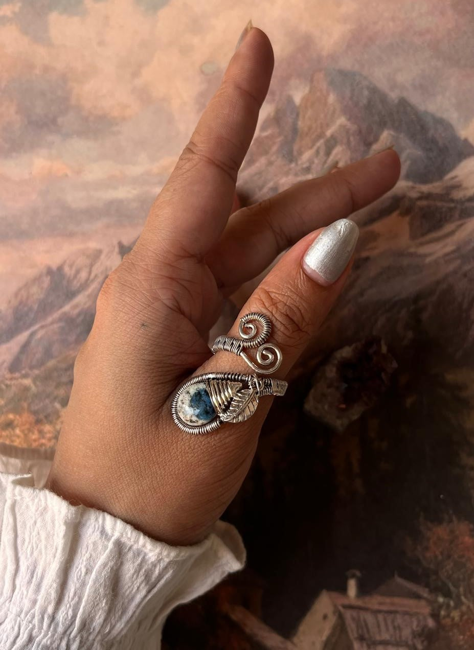 K2 Jasper Handcrafted Wire Wrap 925 Sterling Silver Adjustable Ring