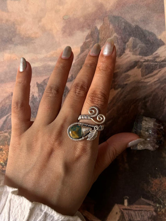 Golden Rutilated Quartz Wire 925 Sterling Silver Adjustable Ring