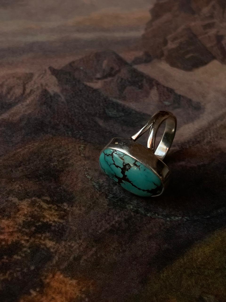 Faux Turquoise Big Oval 925 Sterling Silver Ring