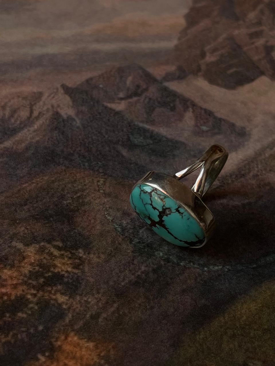 Faux Turquoise Big Oval 925 Sterling Silver Ring