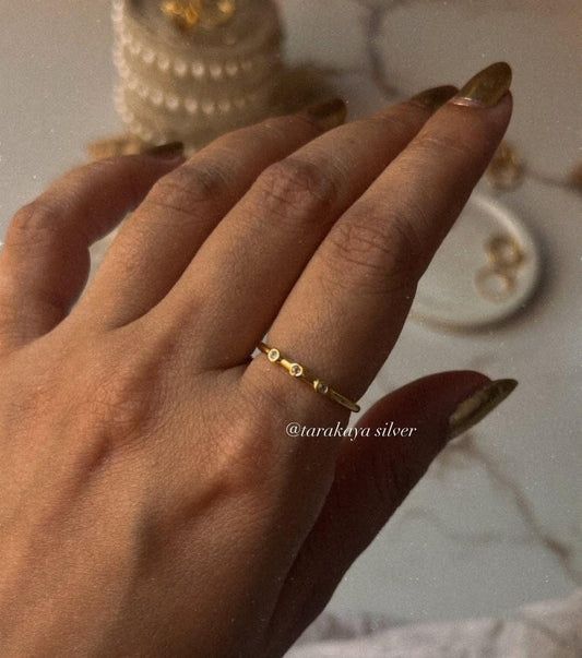 Gold Vermeil White Topaz 3 Stone Rope Band 925 Sterling Silver Ring