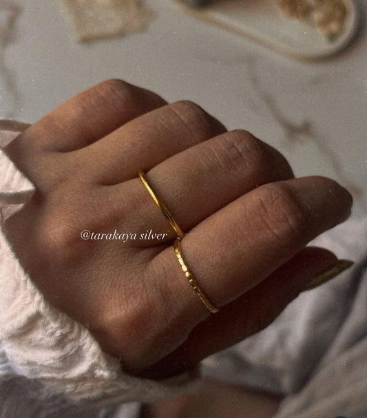 Gold Vermeil Dot, & Plain Round Stack Set 925 Sterling Silver Ring