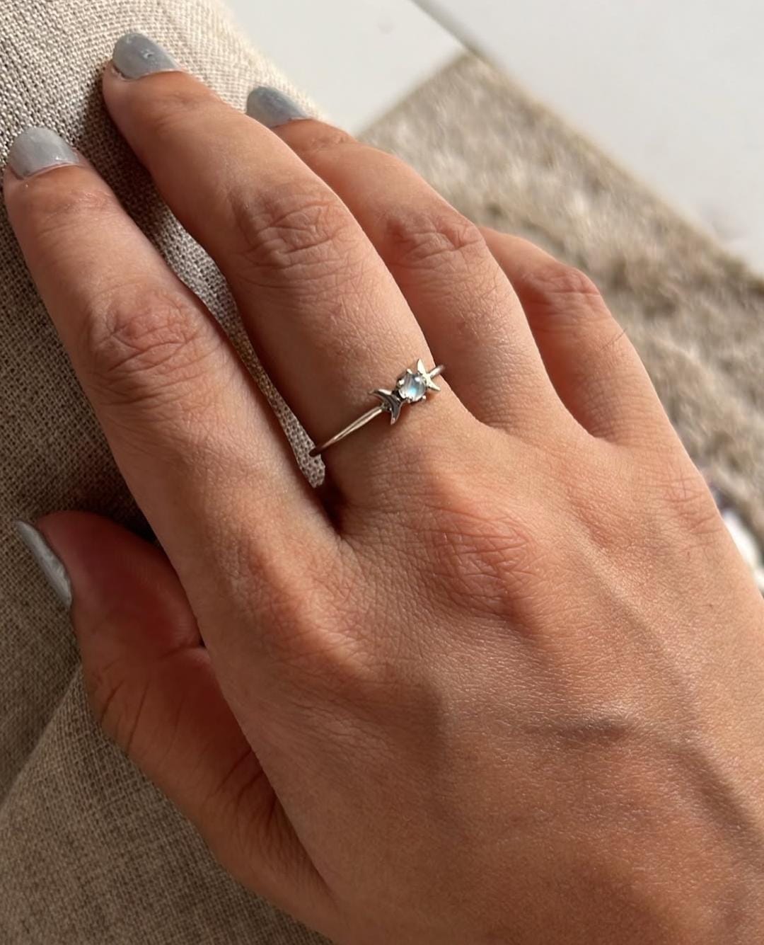Minimal Dainty Moonstone Moon Phases 925 Sterling Silver Ring