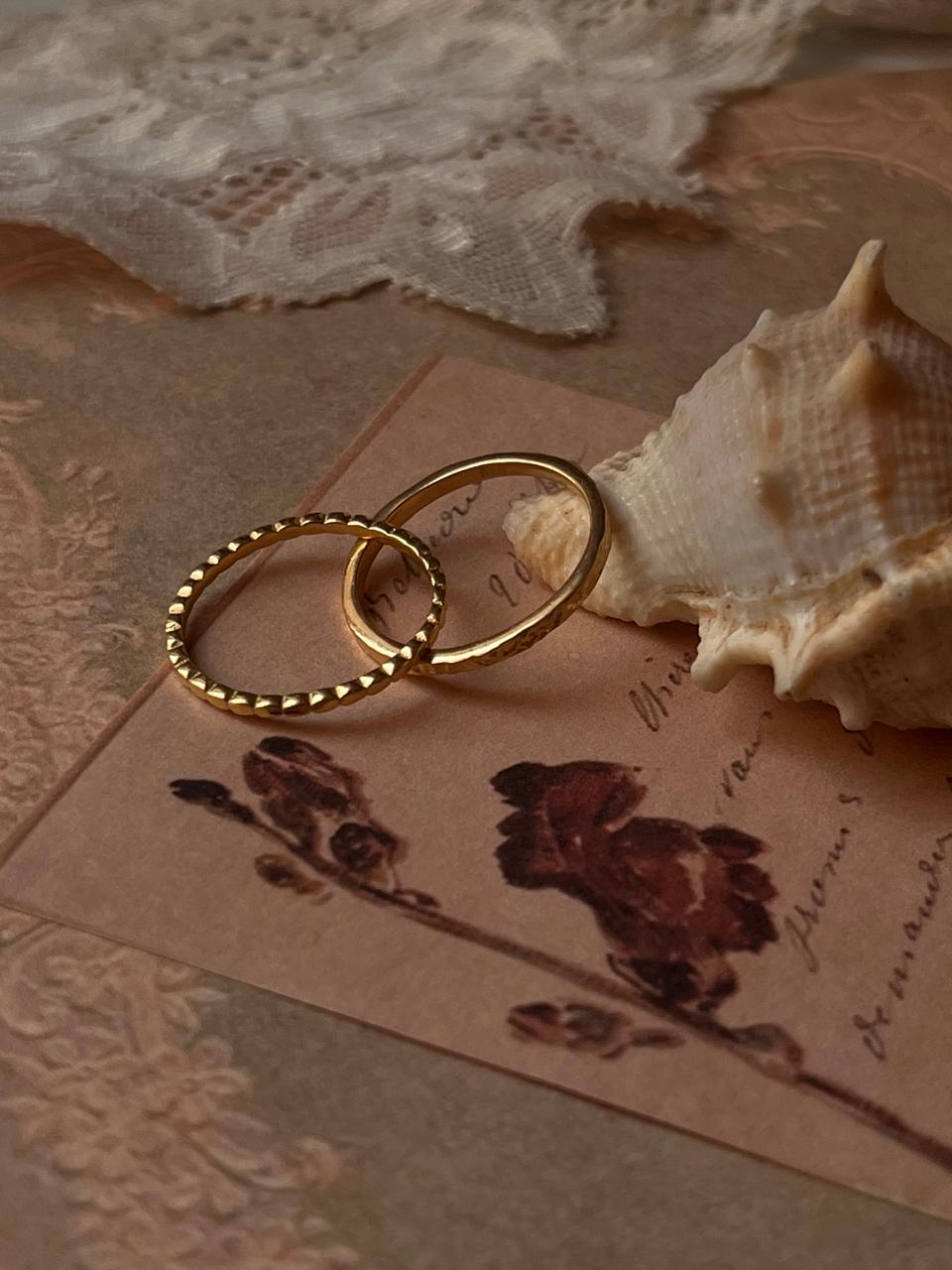 Gold Vermeil Textured & Small Dot Stack Set 925 Sterling Silver Ring