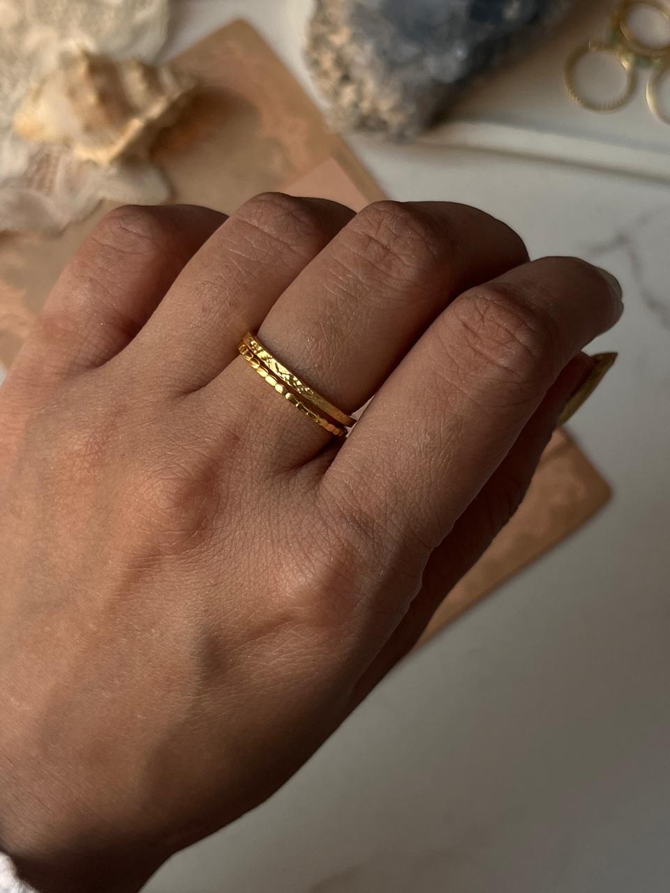 Gold Vermeil Textured & Small Dot Stack Set 925 Sterling Silver Ring