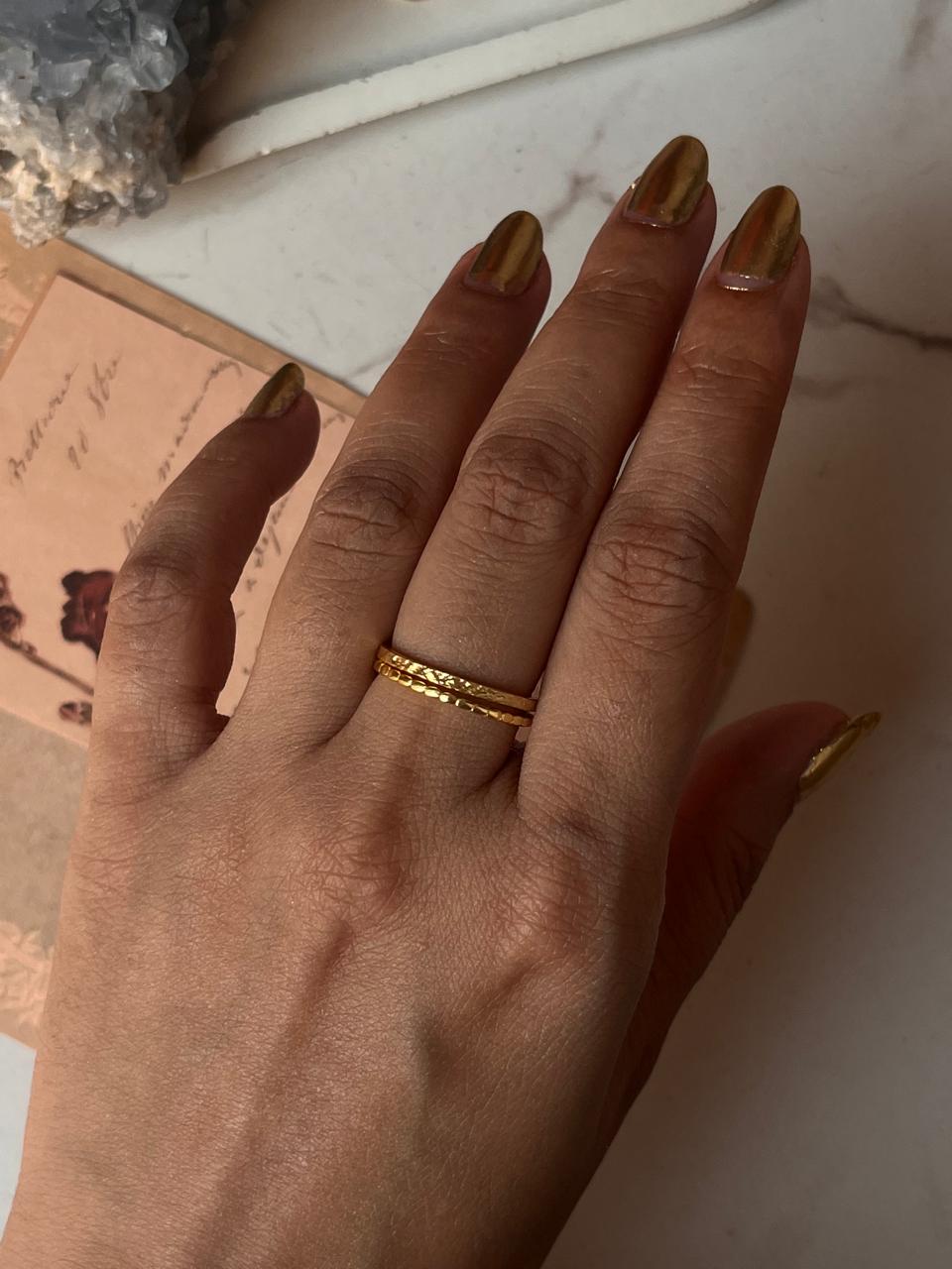 Gold Vermeil Textured & Small Dot Stack Set 925 Sterling Silver Ring