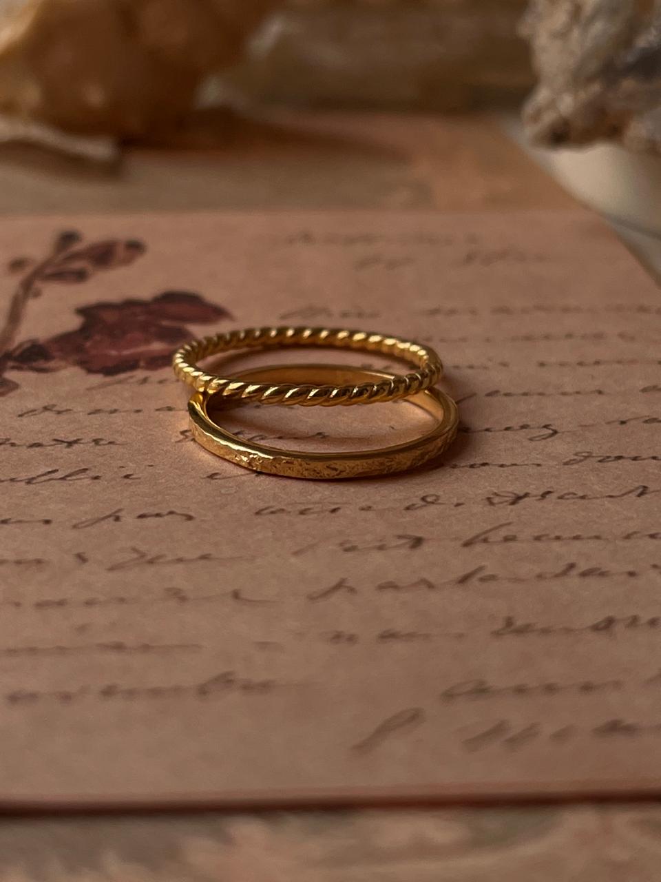 Gold Vermeil Textured & Rope Stack Set 925 Sterling Silver Ring