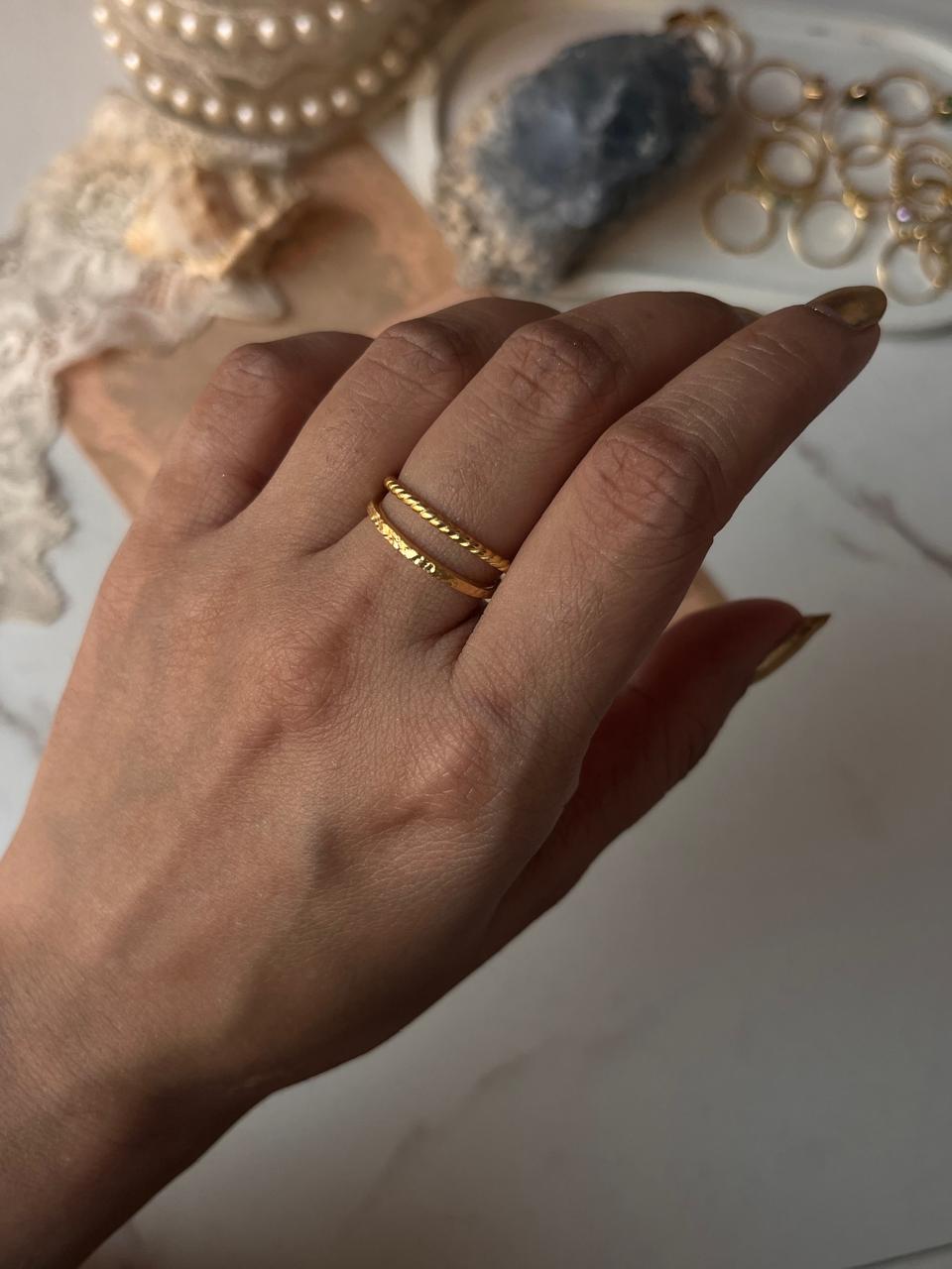 Gold Vermeil Textured & Rope Stack Set 925 Sterling Silver Ring