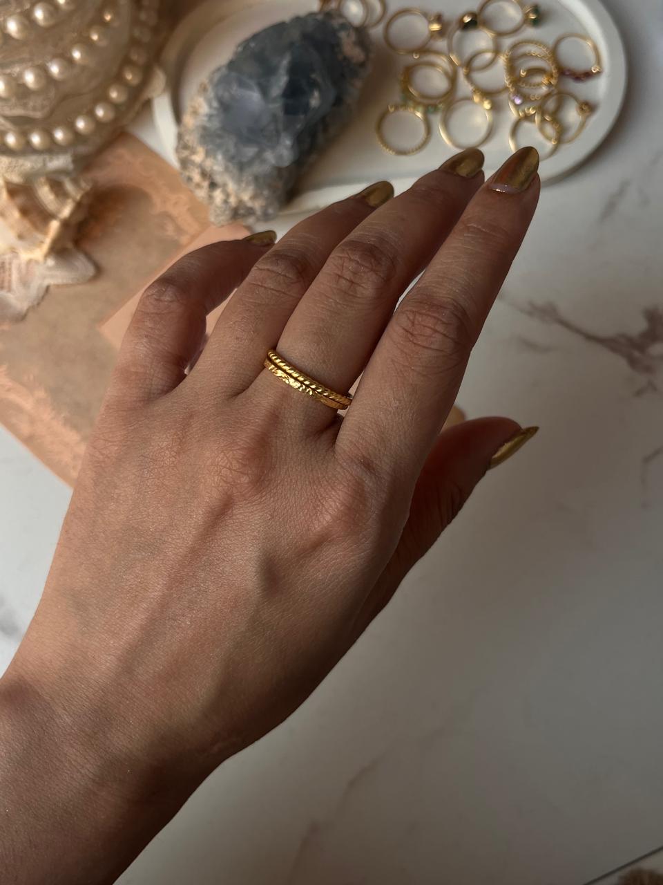 Gold Vermeil Textured & Rope Stack Set 925 Sterling Silver Ring