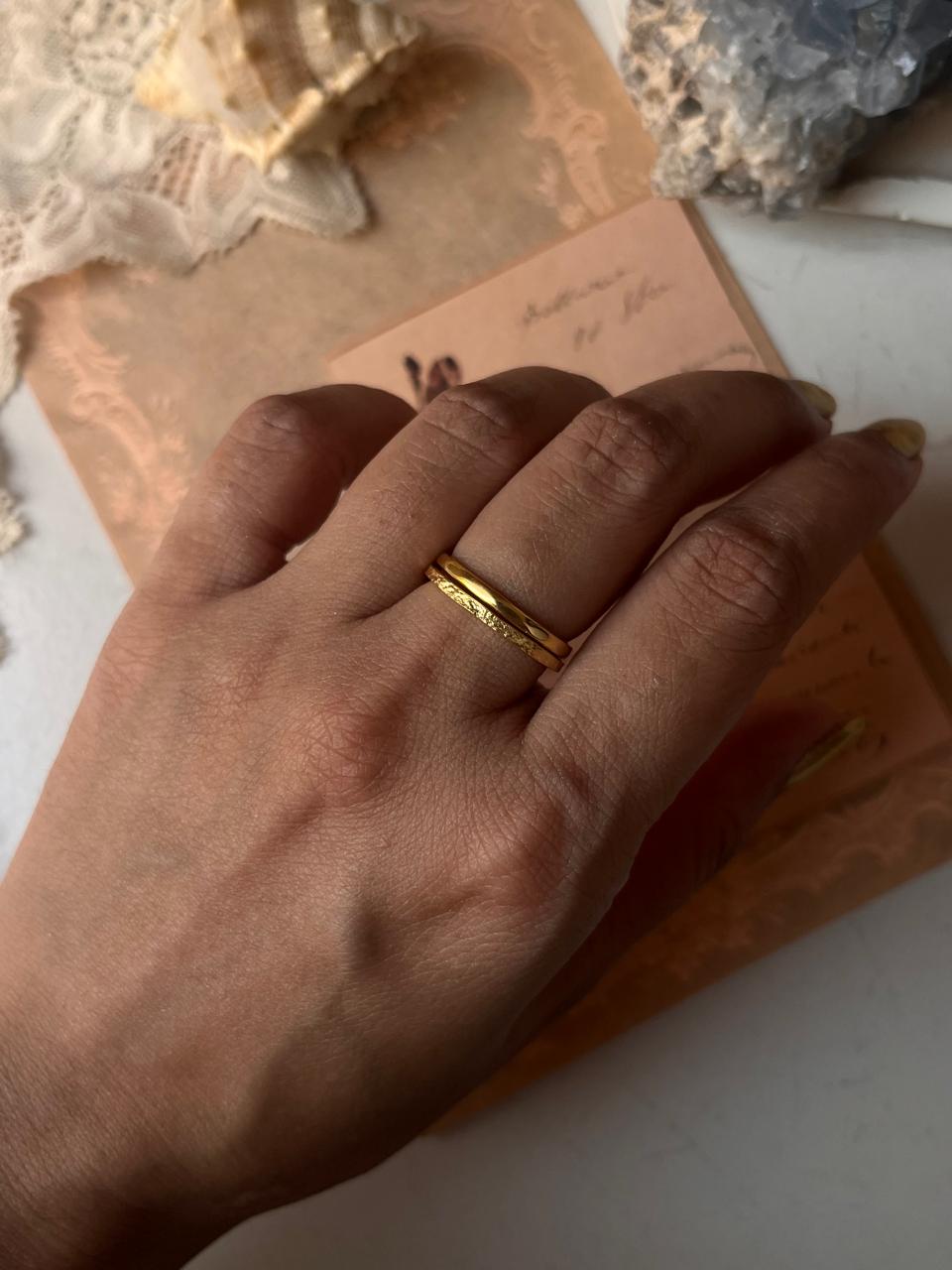 Gold Vermeil Textured & Hammered Stack Set 925 Sterling Silver Ring