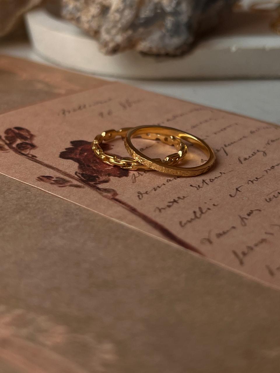 Gold Vermeil Textured & Thin Link Stack Set 925 Sterling Silver Ring