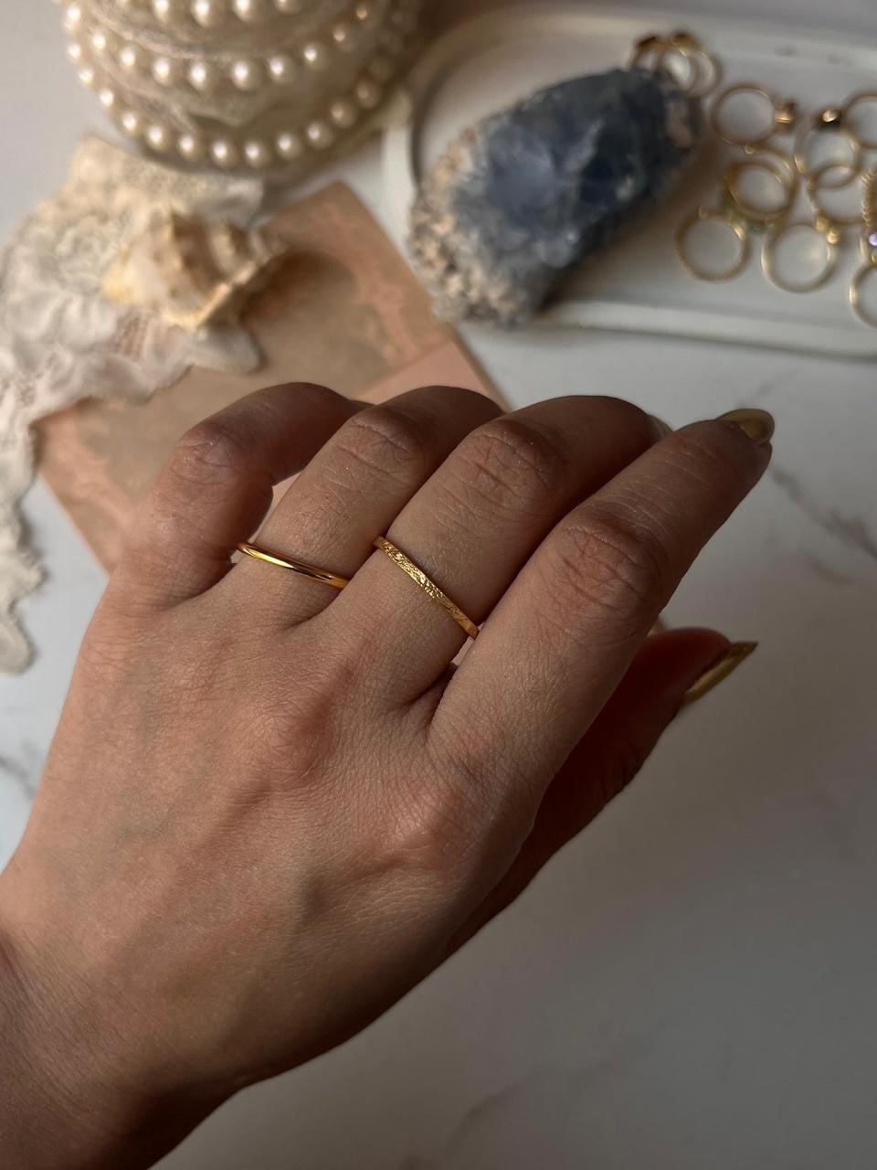 Gold Vermeil Textured & Plain Round Band Stack Set 925 Sterling Silver Ring