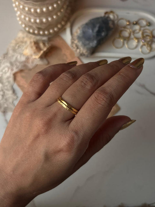 Gold Vermeil Textured & Hammered Stack Set 925 Sterling Silver Ring