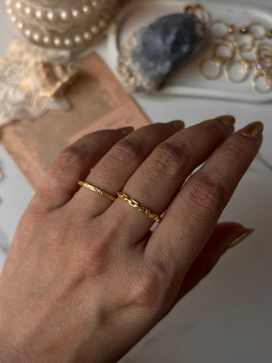 Gold Vermeil Textured & Thin Link Stack Set 925 Sterling Silver Ring