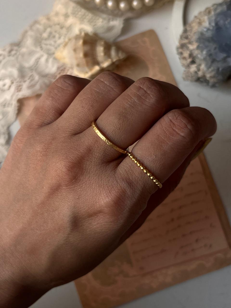 Gold Vermeil Textured & Big Dot Stack Set 925 Sterling Silver Ring