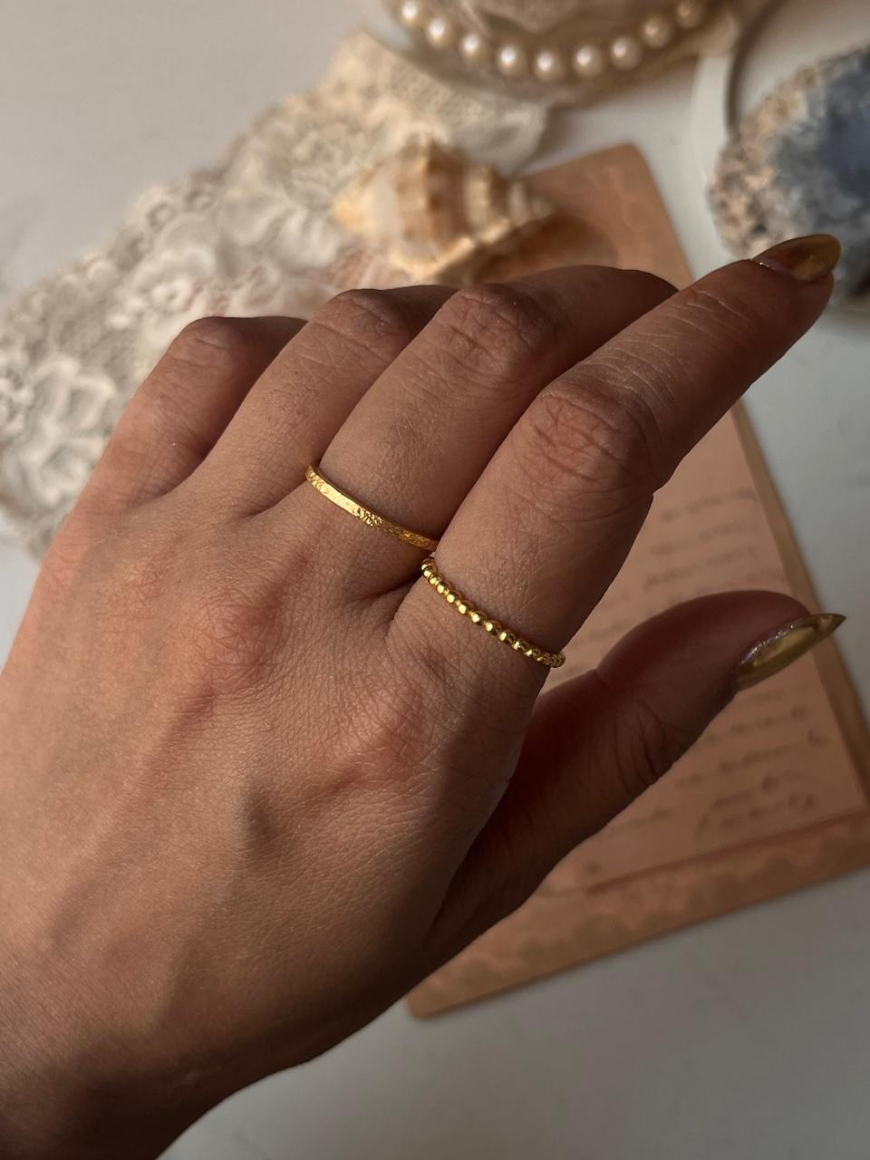 Gold Vermeil Textured & Big Dot Stack Set 925 Sterling Silver Ring