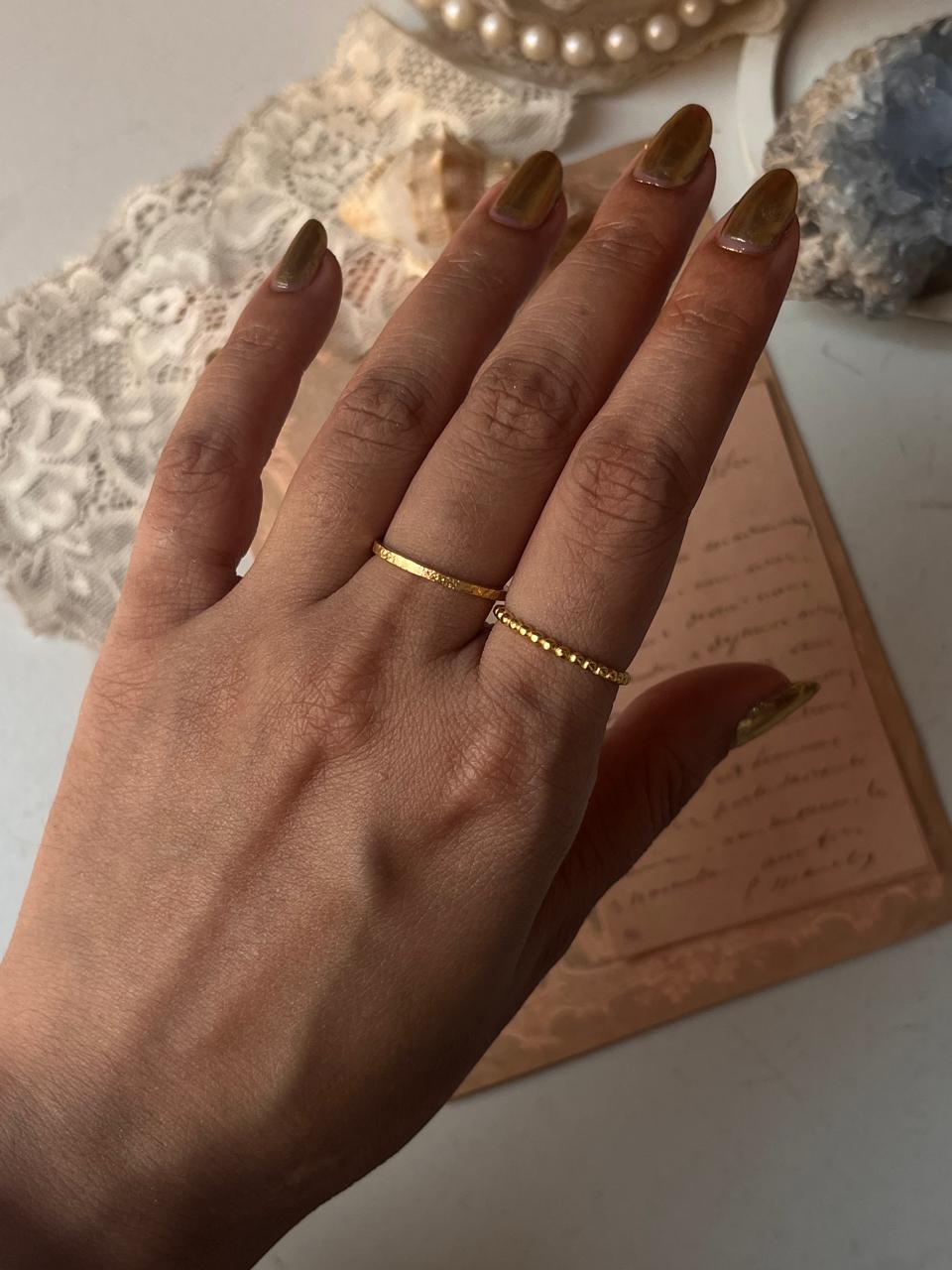 Gold Vermeil Textured & Big Dot Stack Set 925 Sterling Silver Ring
