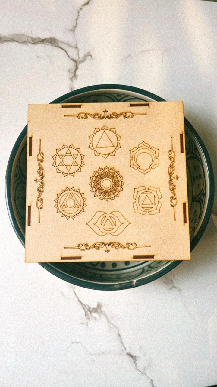 Seven Chakra Palm Stone Wooden Box