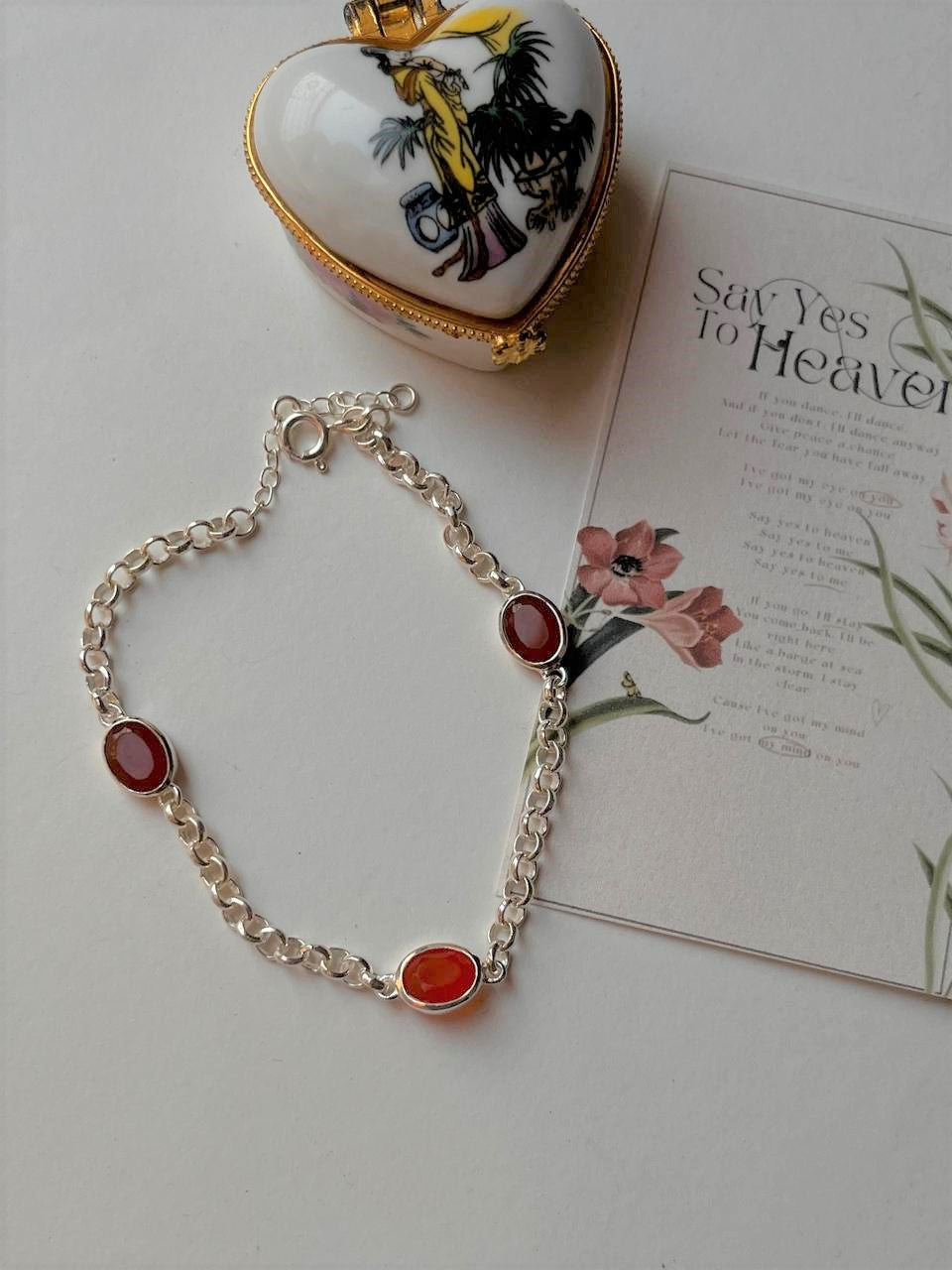 Carnelian 3 Stone 925 Sterling Silver Bracelet