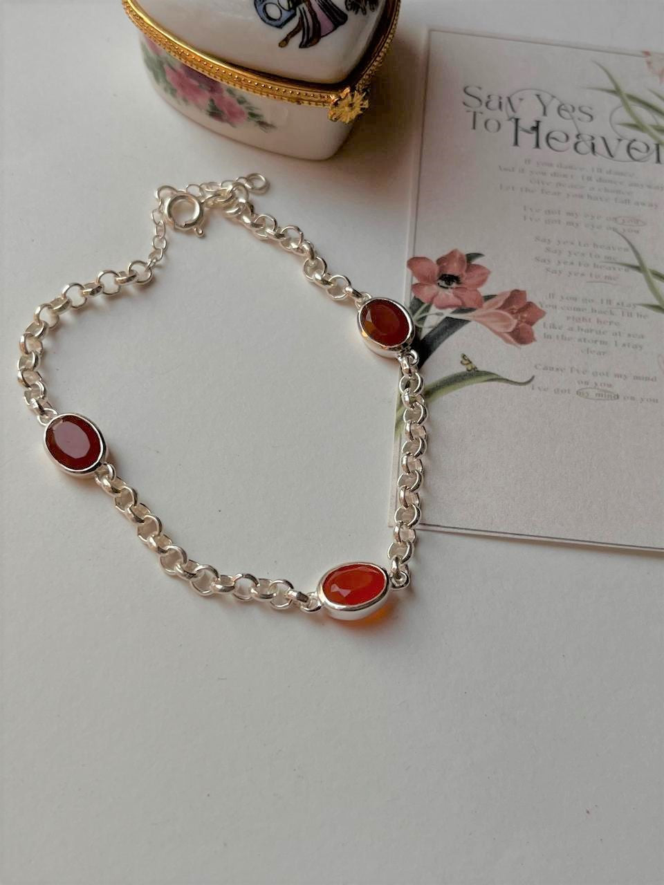 Carnelian 3 Stone 925 Sterling Silver Bracelet