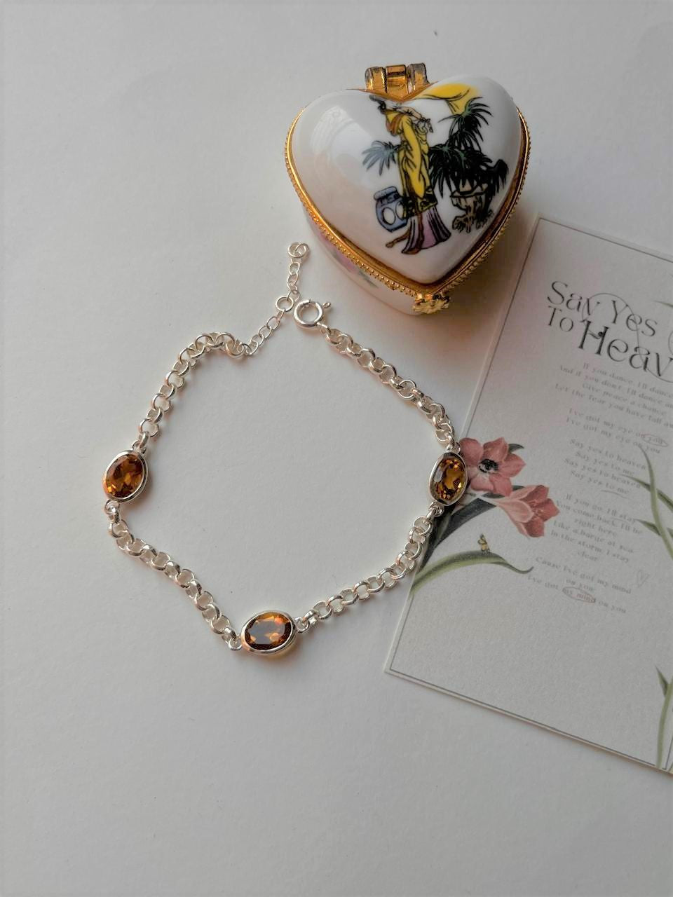 Citrine 3 Stone 925 Sterling Silver Bracelet