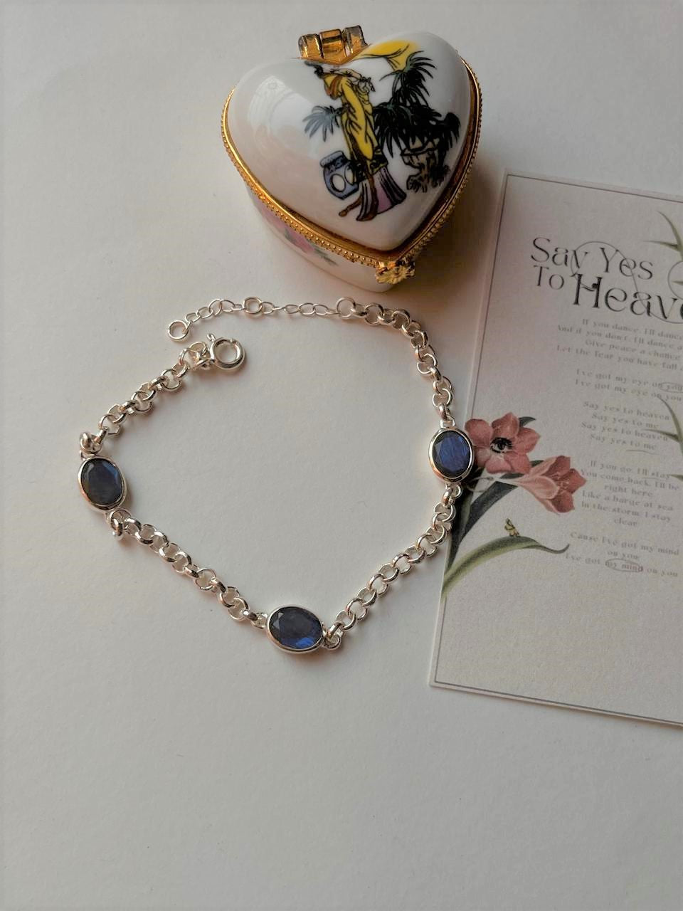 Labradorite 3 Stone 925 Sterling Silver Bracelet