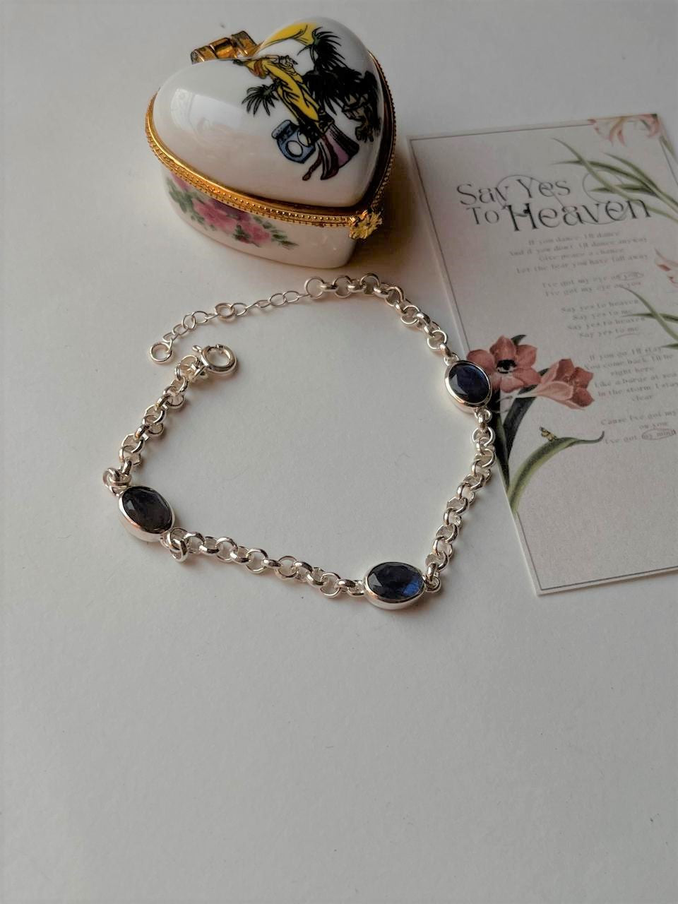 Labradorite 3 Stone 925 Sterling Silver Bracelet