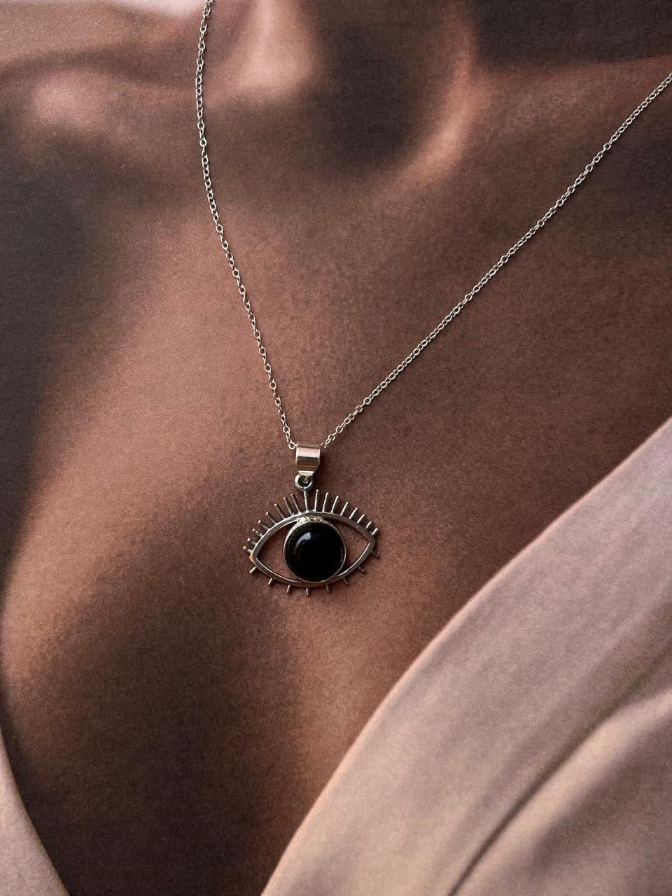 Black Onyx Evil Eye 925 Sterling Silver Pendant