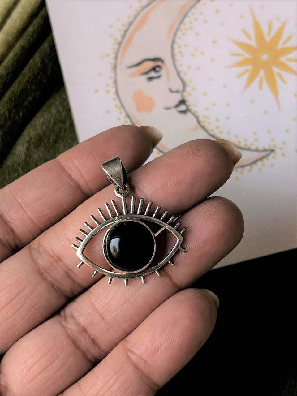 Black Onyx Evil Eye 925 Sterling Silver Pendant