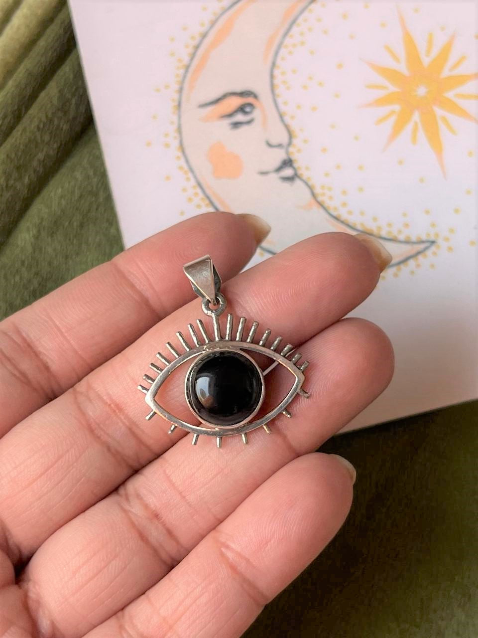 Black Onyx Evil Eye 925 Sterling Silver Pendant