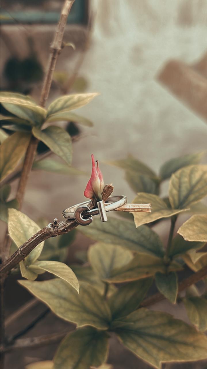 Boho moon flower holder silver ring handcrafted