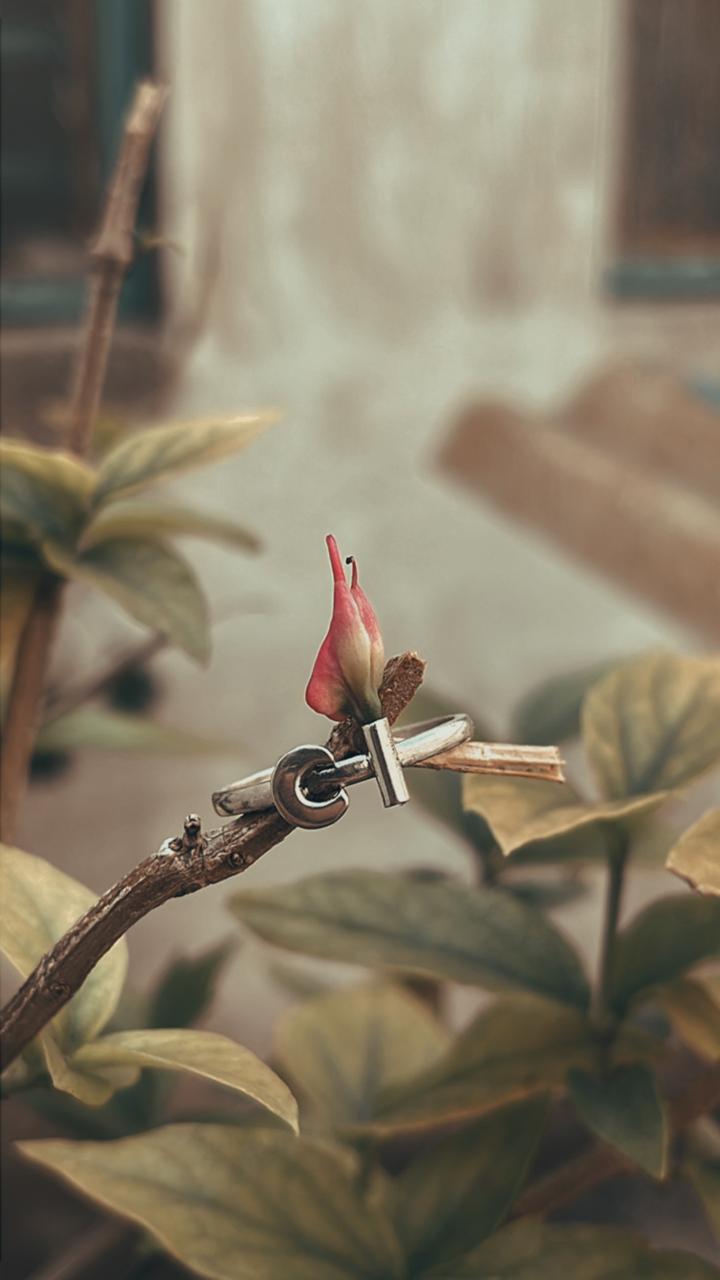 Nature-inspired crescent moon floral silver ring